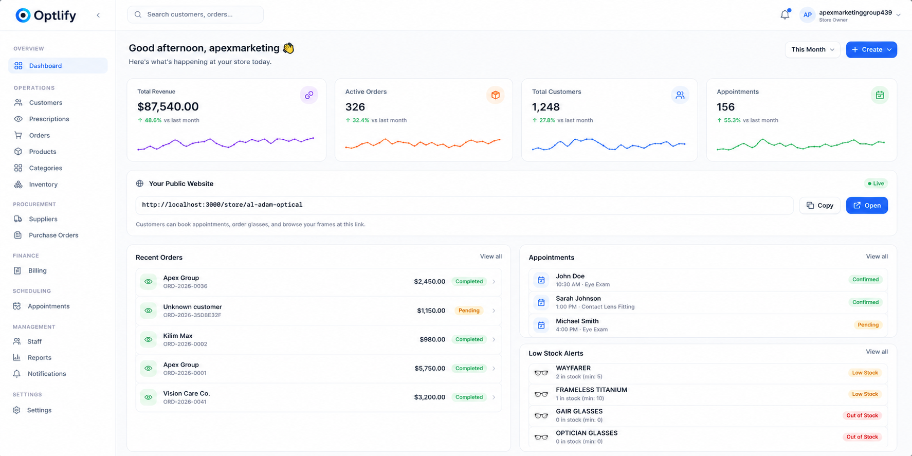 Optlify dashboard